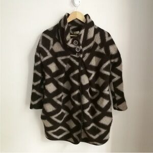 Italian Neutrals Lagenlook Oversized Boiled Wool Diamond Print Coat Size Large